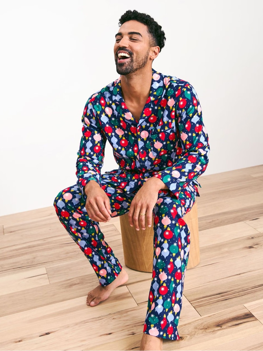 Hanna Andersson Shiny Bright Ornaments Flannel Pajama Top Adult L Christmas